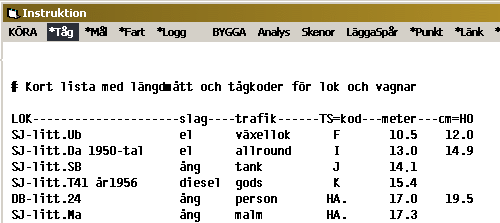 Lok och vangar: längder och koder